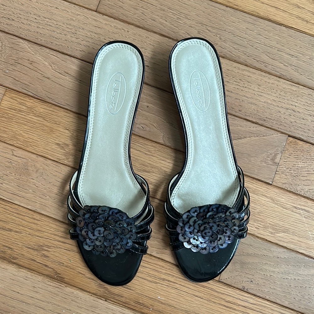 Nwot - Talbots Slip-On, Black W/Abalone Button De… - image 2